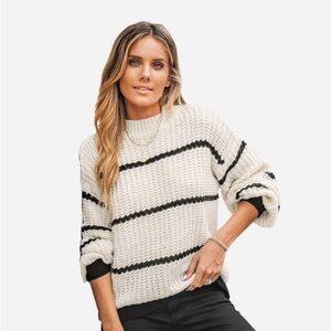 Women's Striped Mock Neck Chunky Knit
Sweater --M-White